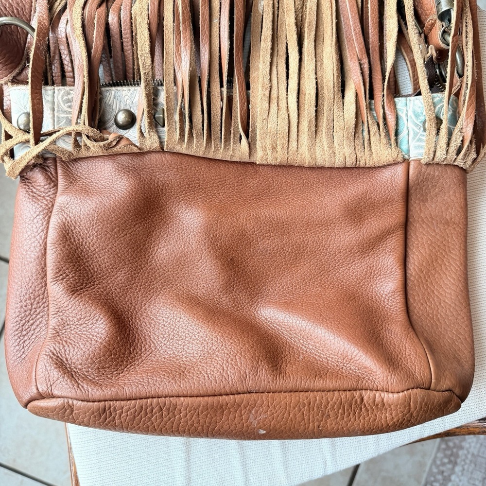 STS Ranchwear Boho Fringe Crossbody Purse Tan Leather Handbag Conceal Carry - Picture 12 of 16